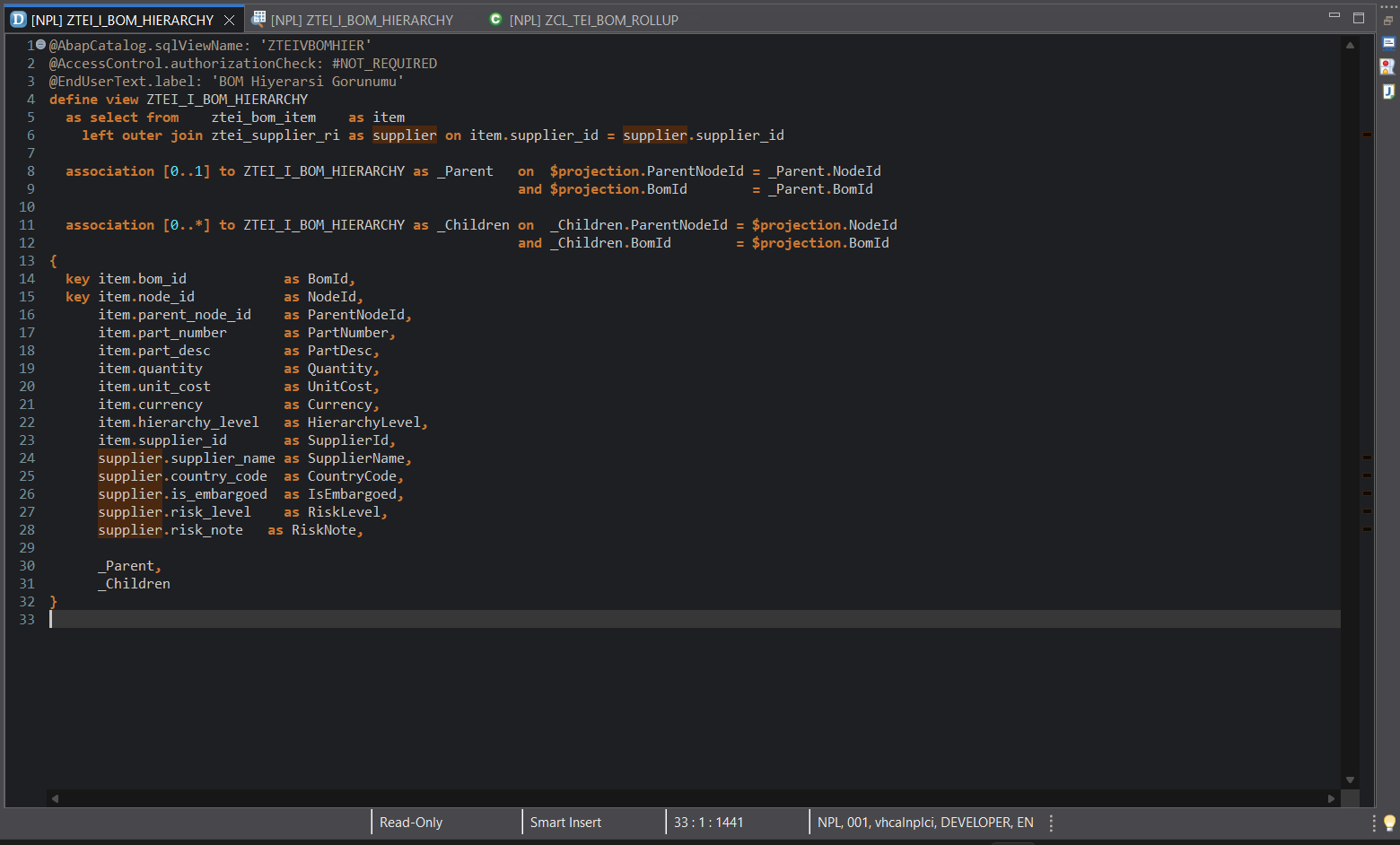 Eclipse ADT'de CDS view kaynak kodu