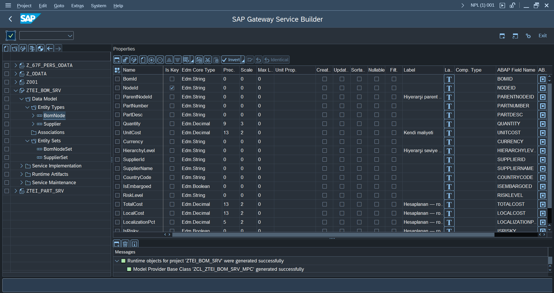 SEGW'de BomNode entity type property listesi