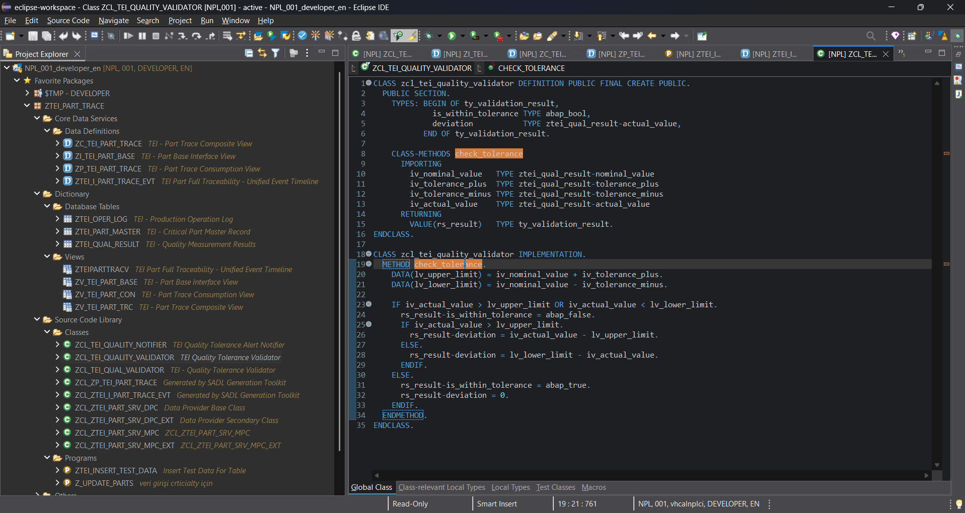 SE24'te ZCL_TEI_QUALITY_VALIDATOR sınıfı